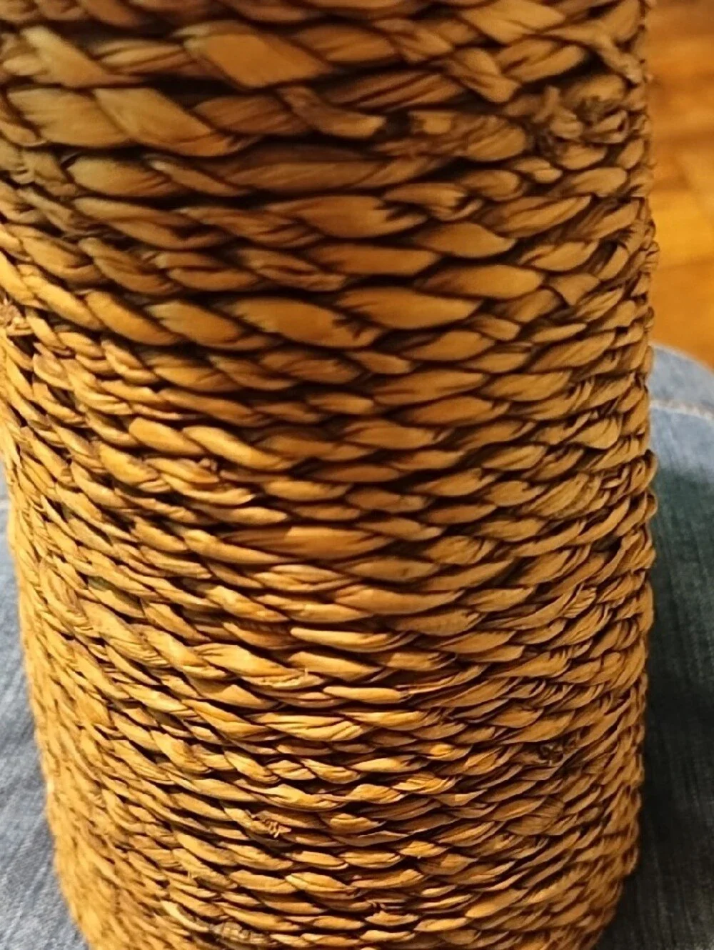 Target Brown and Natural Twine Wrapped Candle Holder VGC. Heavy.